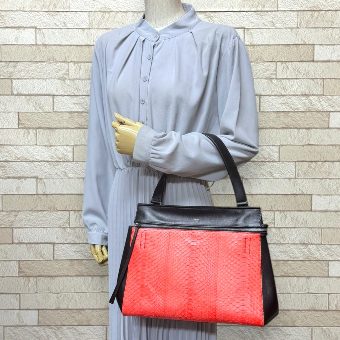 CELINE セリーヌ エッジミディアム ハンドバッグ レザー ブラック