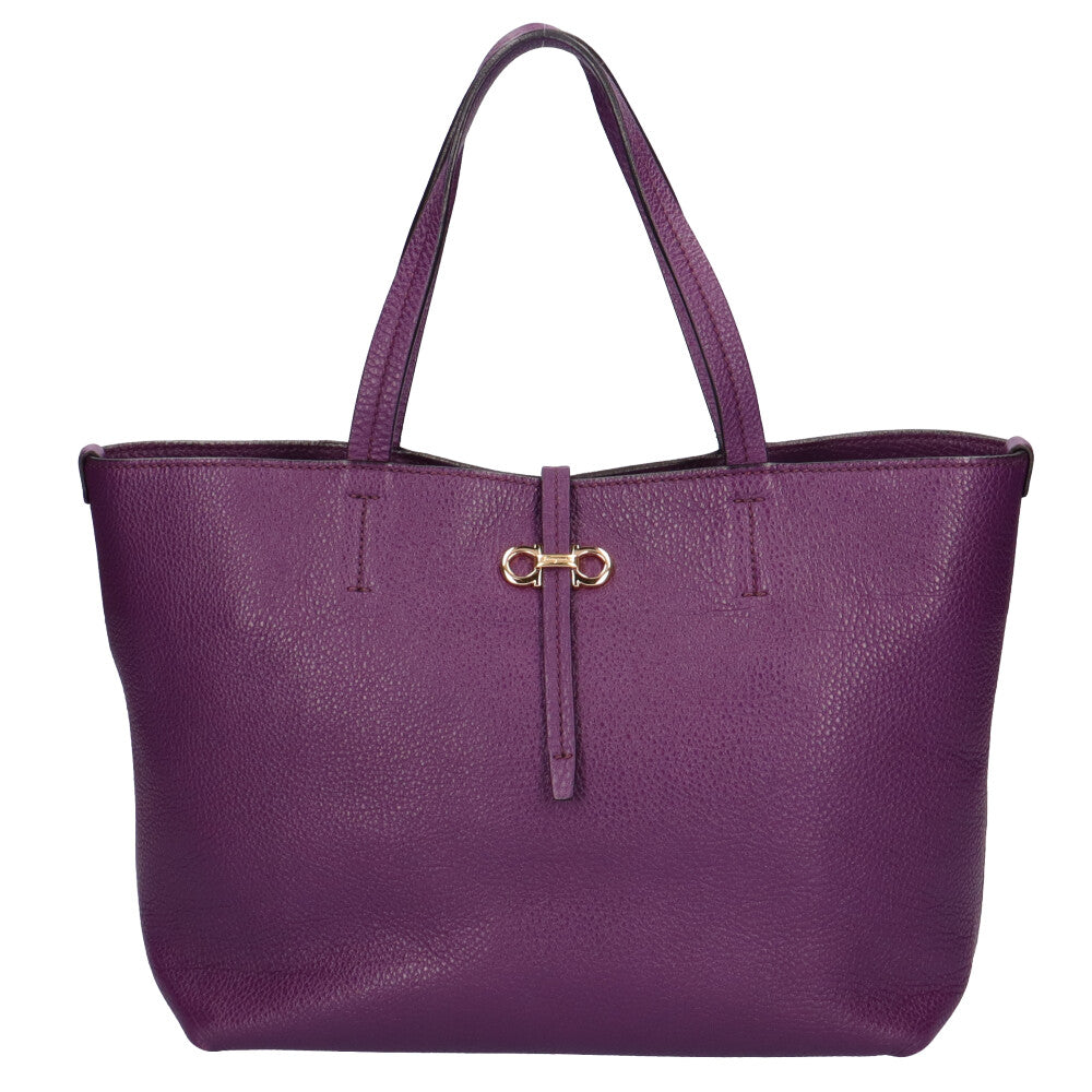 Salvatore Ferragamo Gancini Tote Bag Leather Purple Women's Used