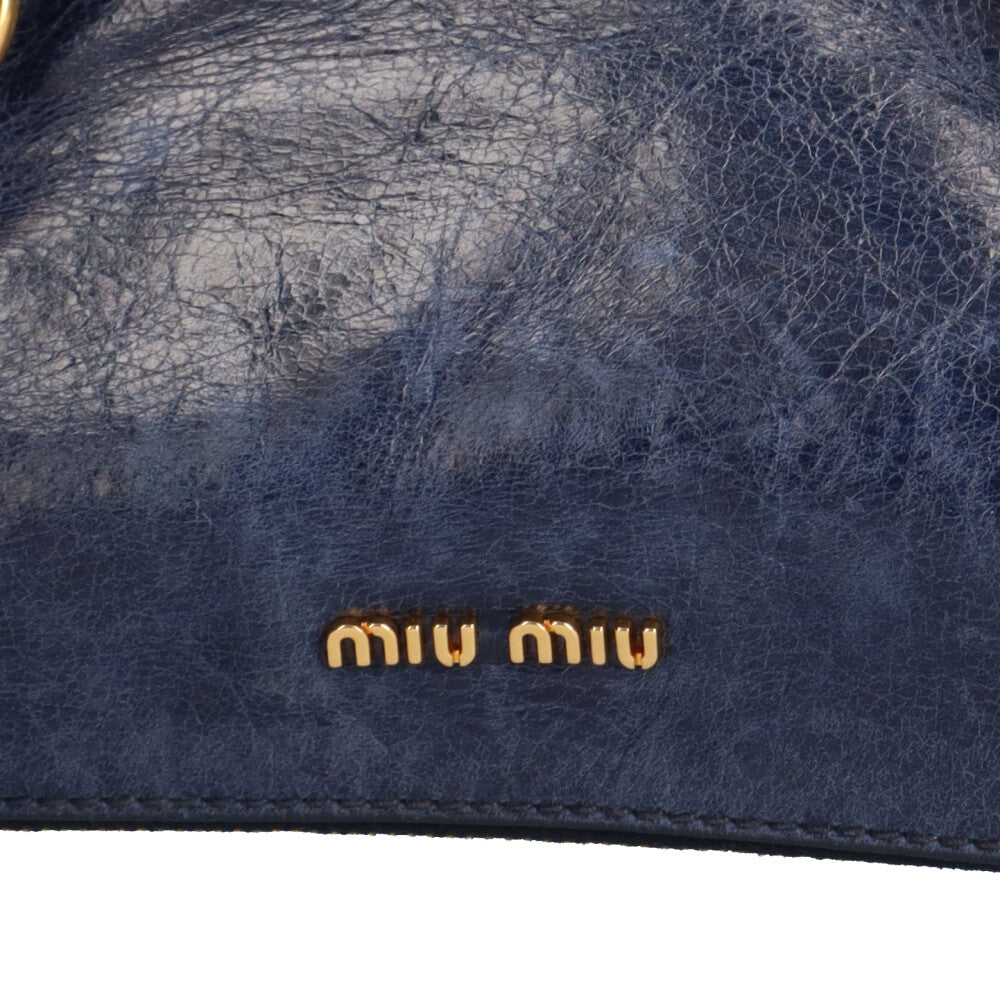 ミュウ ミュウ Miu Miu リボン ショルダーバッグ レザー ネイビー
