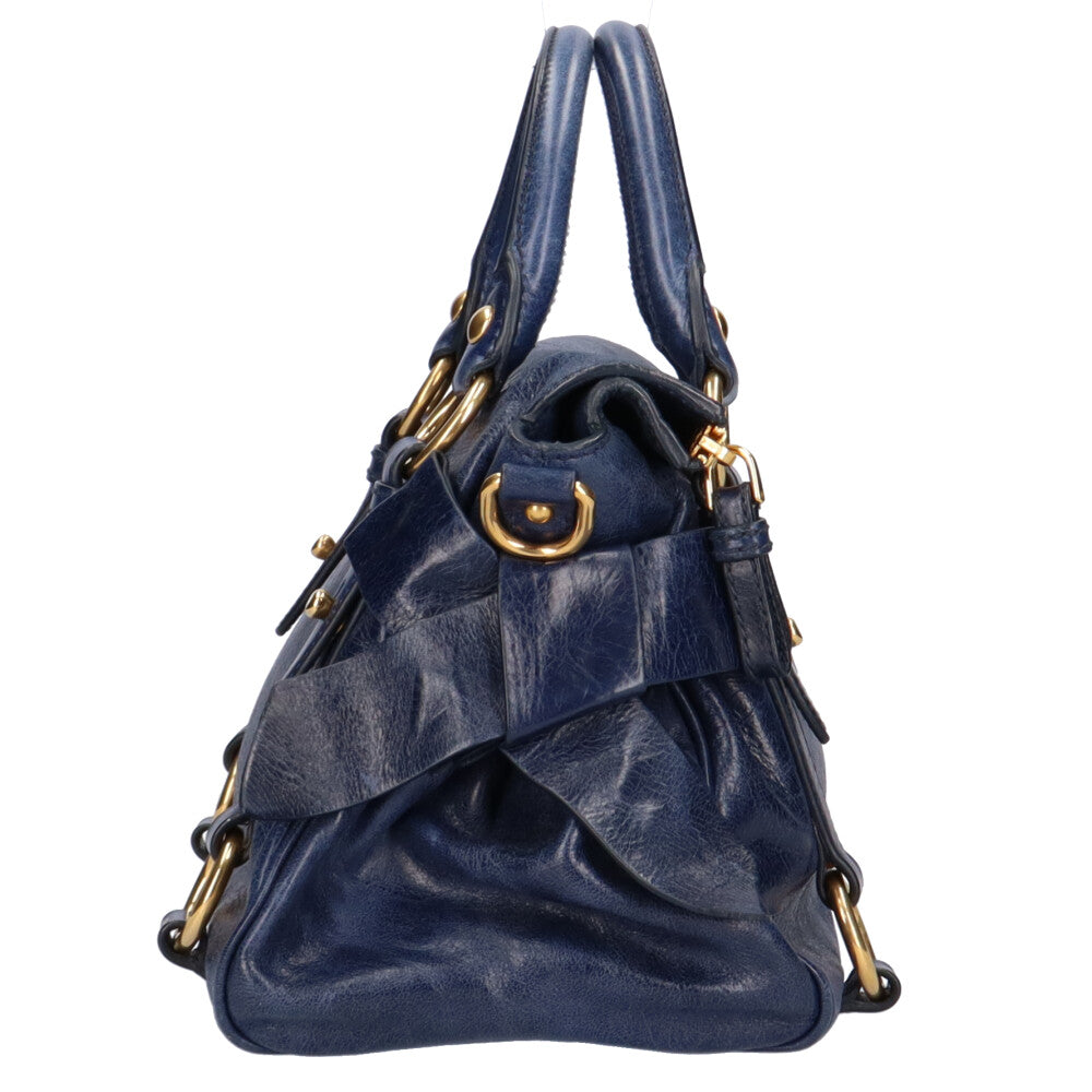 Miu Miu Ribbon Shoulder Bag Leather Navy Women's Used – 【公式