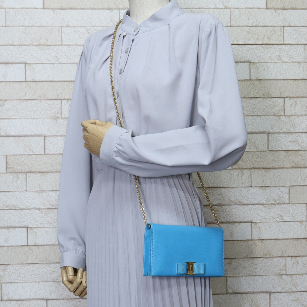 Salvatore Ferragamo Chain Wallet Ribbon Long Wallet Calfskin