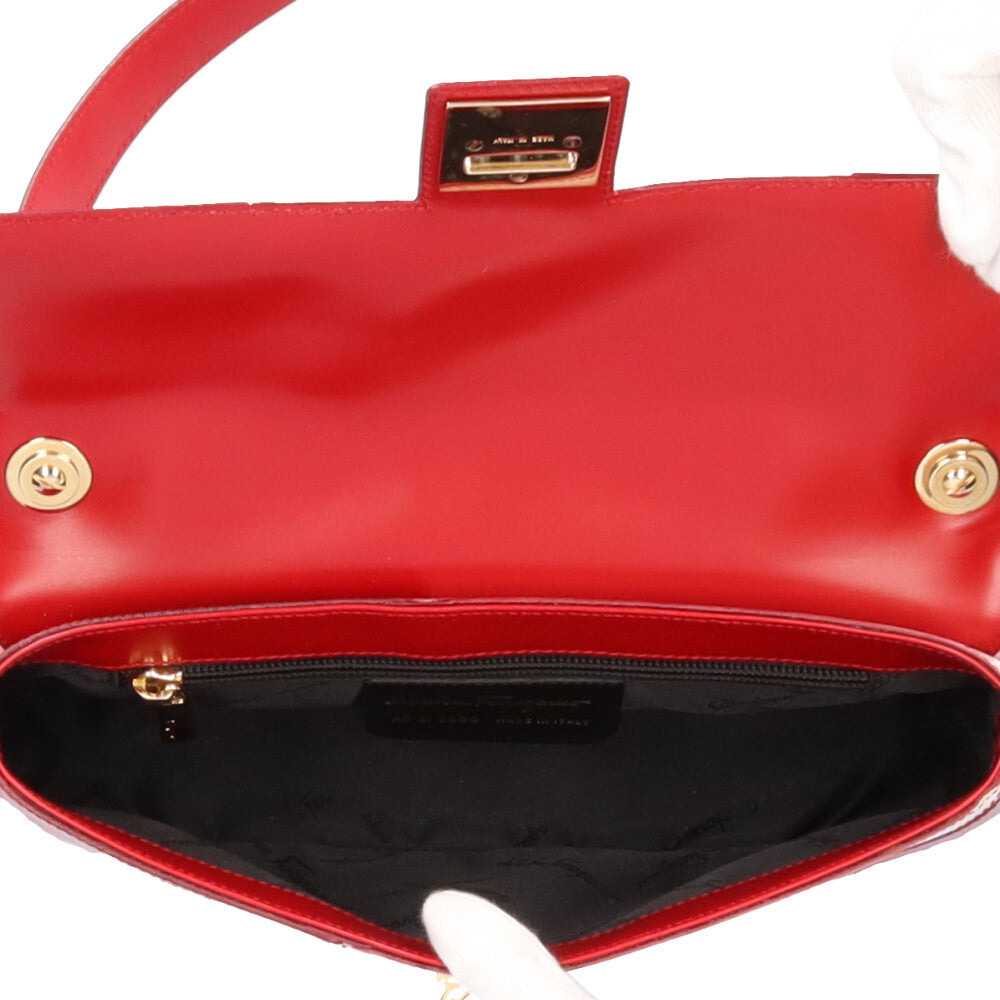 Salvatore Ferragamo Gancini Shoulder Bag Leather Red Women's Used