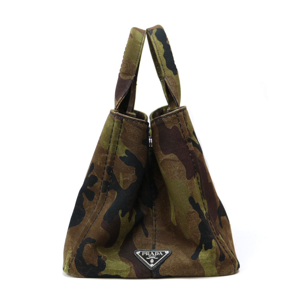美品 PRADA プラダ カナパトート カモフラ柄 ロゴ グリーン マルチカラー シルバー金具 キャンバス B2642B ショルダーバッグ トートバッグ 2way レディース 502664 【中古】 PRADA】プラダ『カナパ 迷彩柄 2WAYトートバッグ』B2642B レディース