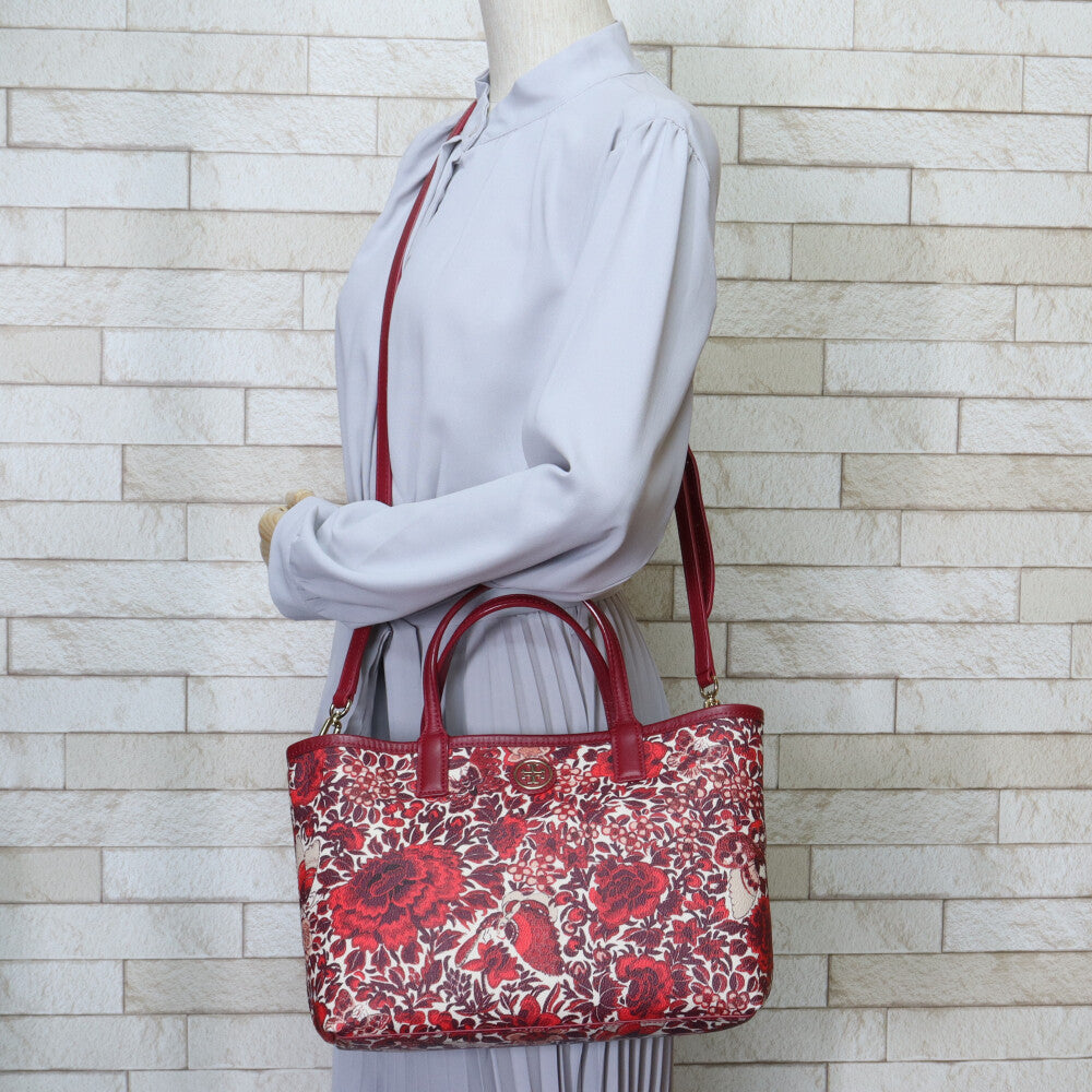 トリーバーチ Tory Burch 花柄 ショルダーバッグ PVC レッド