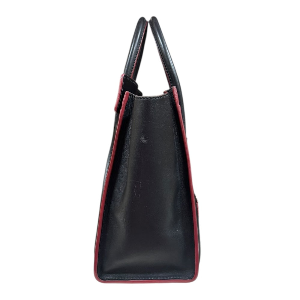 CELINE セリーヌ 黒 レザー ハンドバッグ 赤内装 中古 使用感あり CELINE セリーヌ ラゲージ マイクロ ハンドバッグ レザー ブラック