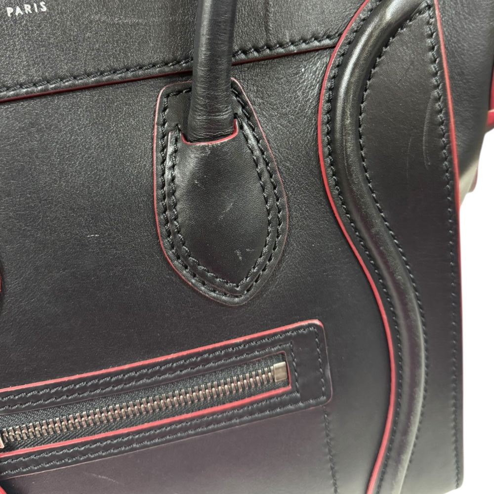 CELINE セリーヌ ラゲージ マイクロ ハンドバッグ レザー ブラック