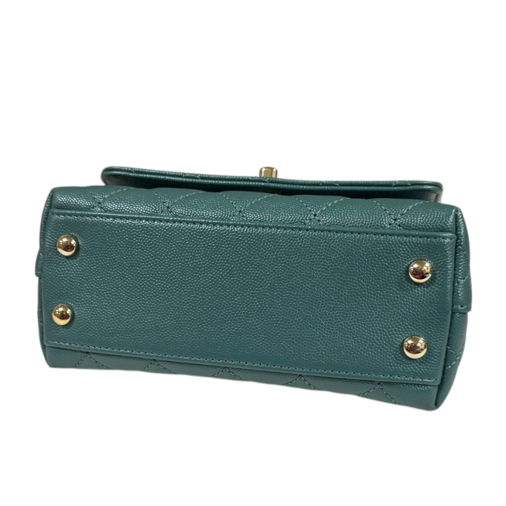 CHANEL Coco Handle XXS Matelasse Shoulder Bag Caviar Skin Green 