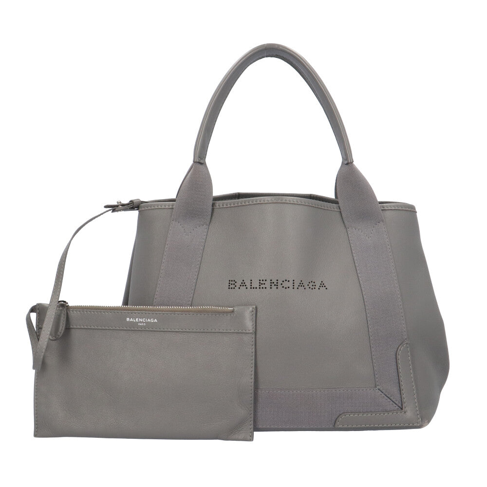 BALENCIAGA バレンシアガ ネイビーカバスS トートバッグ レザー グレー