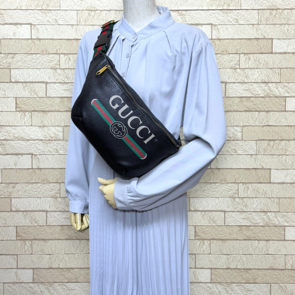GUCCI グッチ シェリーライン ボディバッグ レザー ブラック メンズ