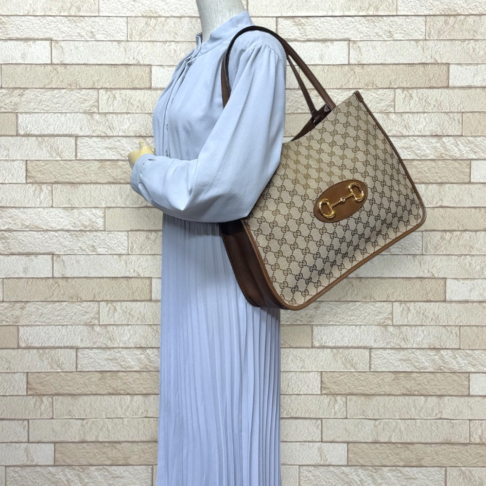 GUCCI Horsebit Tote Bag GG Canvas Beige Unisex Used – 【公式