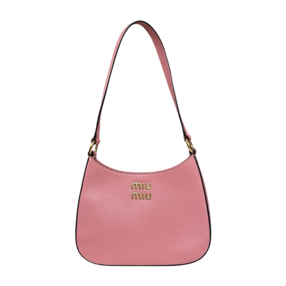 Miu Miu ミュウ ミュウ マドラスロゴ ショルダーバッグ レザー ピンク
