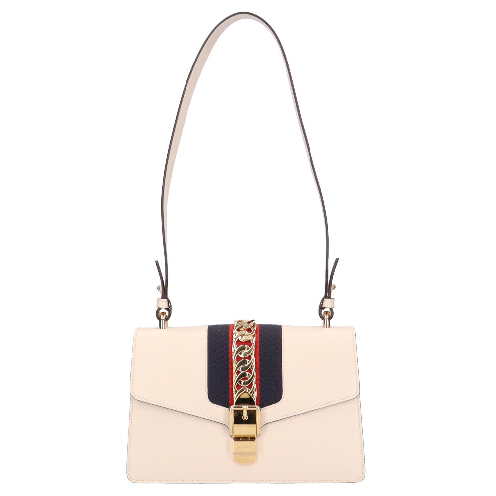 〔シルヴィ〕スモール ショルダーバッグ グッチ GUCCI シルヴィスモール ショルダーバッグ レザー ホワイト