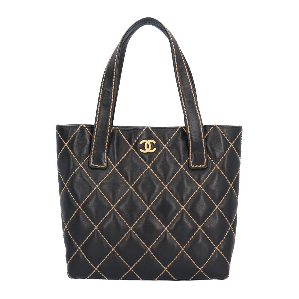 CHANEL シャネル ワイルドステッチ ハンドバッグ レザー ブラック 