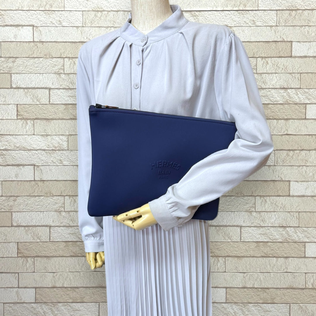 HERMES エルメス ネオバンGM クラッチバッグ ナイロン ネイビー