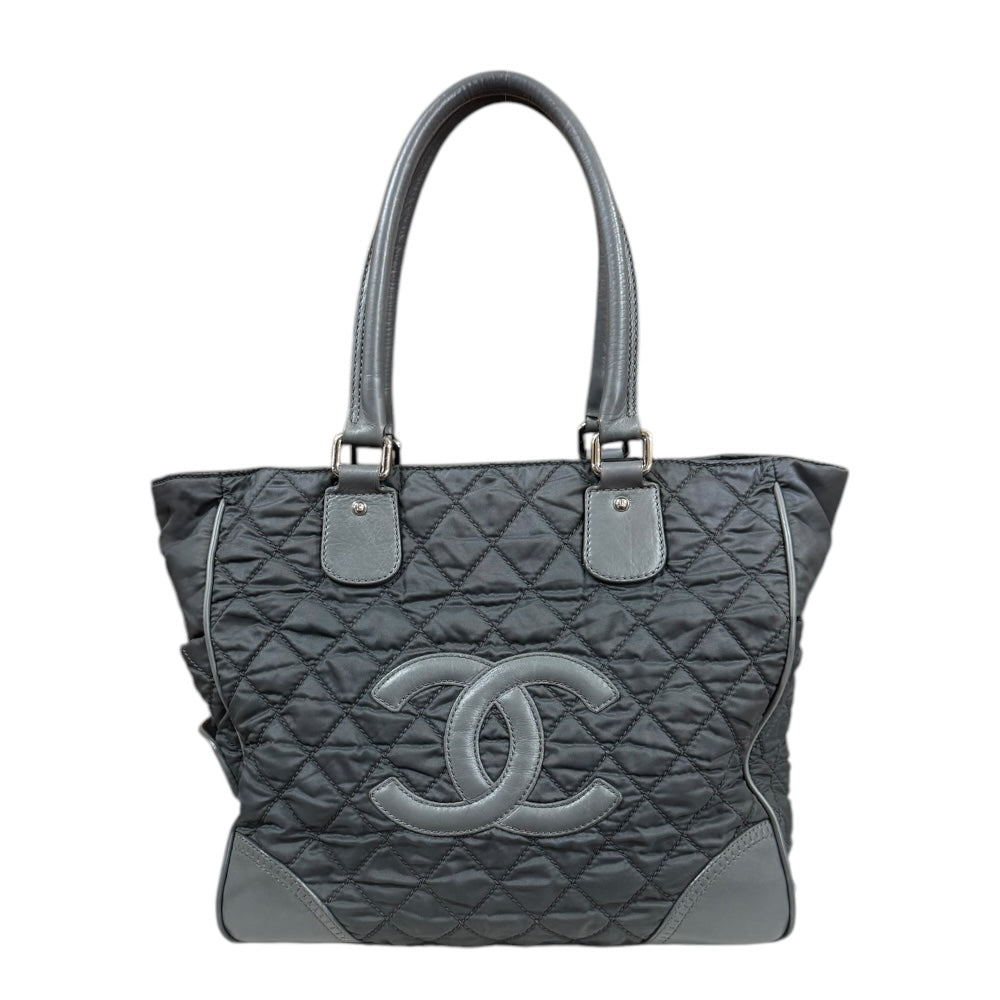 CHANEL Paris New York Line Coco Mark Tote Bag Nylon Gray Women's