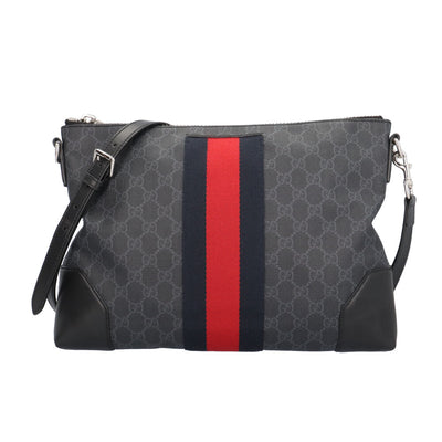 【4uc4122】グッチ ショルダーバッグ GGスプリーム/シェリーライン 598113 PVC ブラック シルバー金具【中古】メンズ GUCCI グッチ GGスプリーム シェリーライン ショルダーバッグ GG
