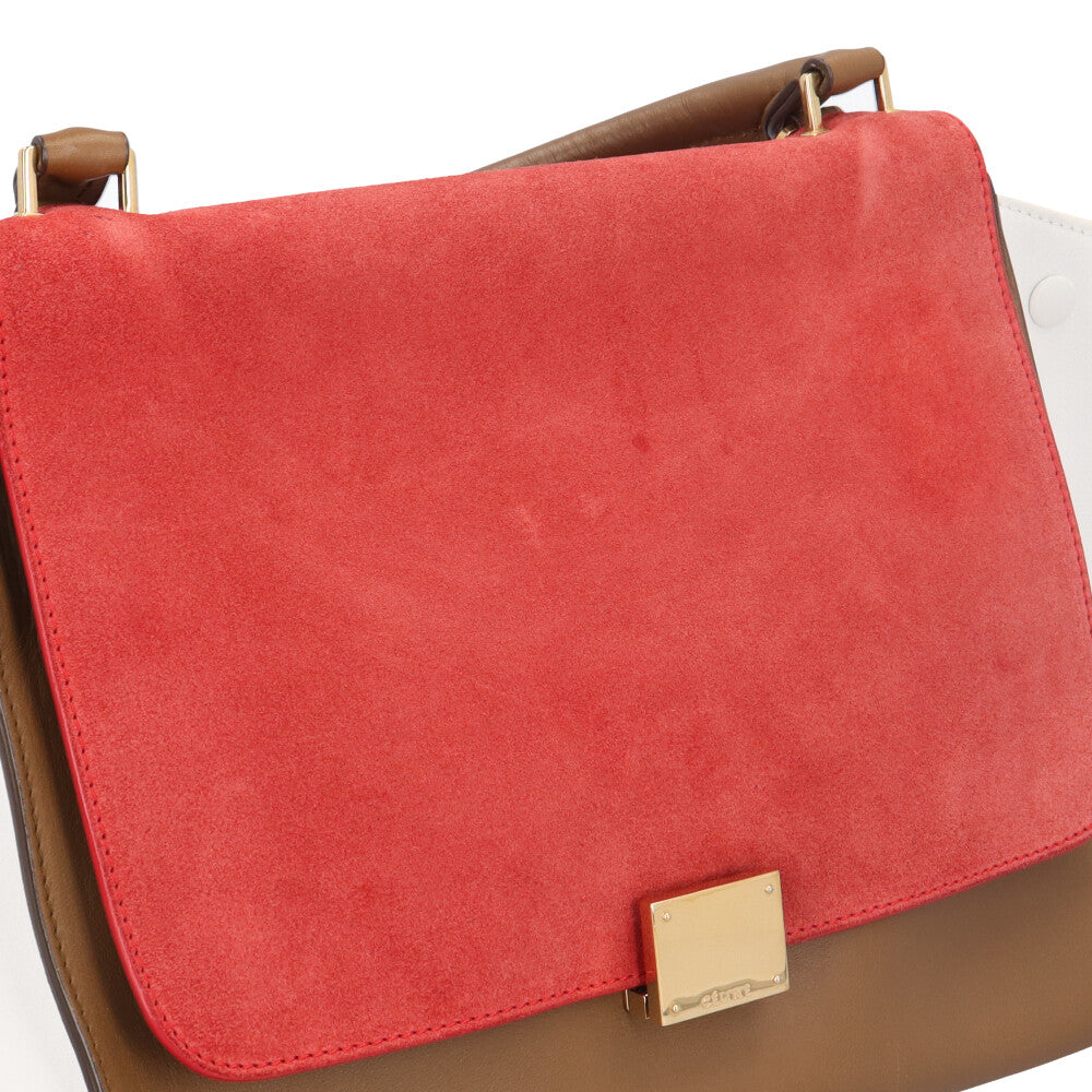 CELINE セリーヌ トラペーズ ショルダーバッグ スウェード レッド