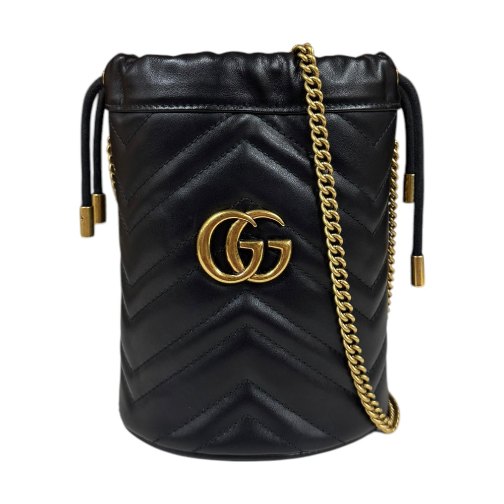 GUCCI グッチ ミニバケット GGマーモント ショルダーバッグ レザー 