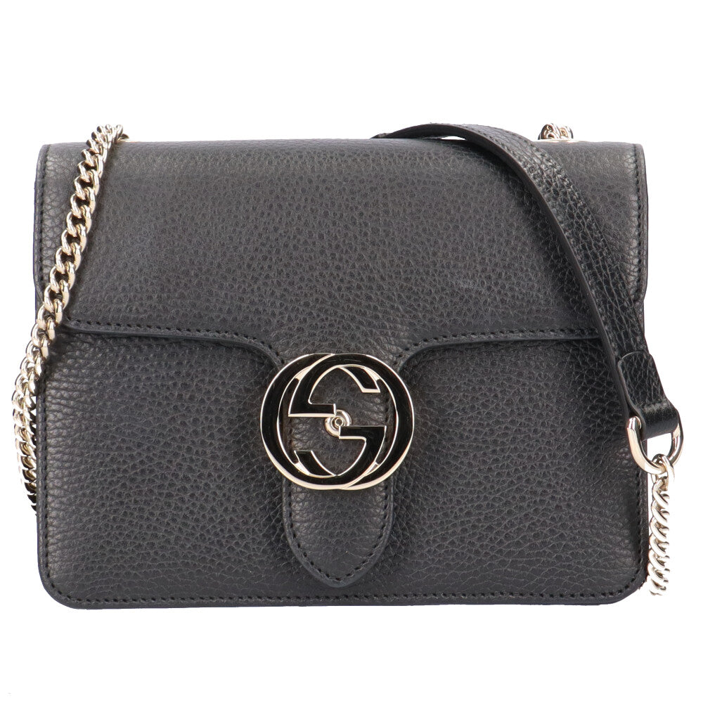 GUCCI Interlocking GG Marmont Shoulder Bag Leather Black Women's