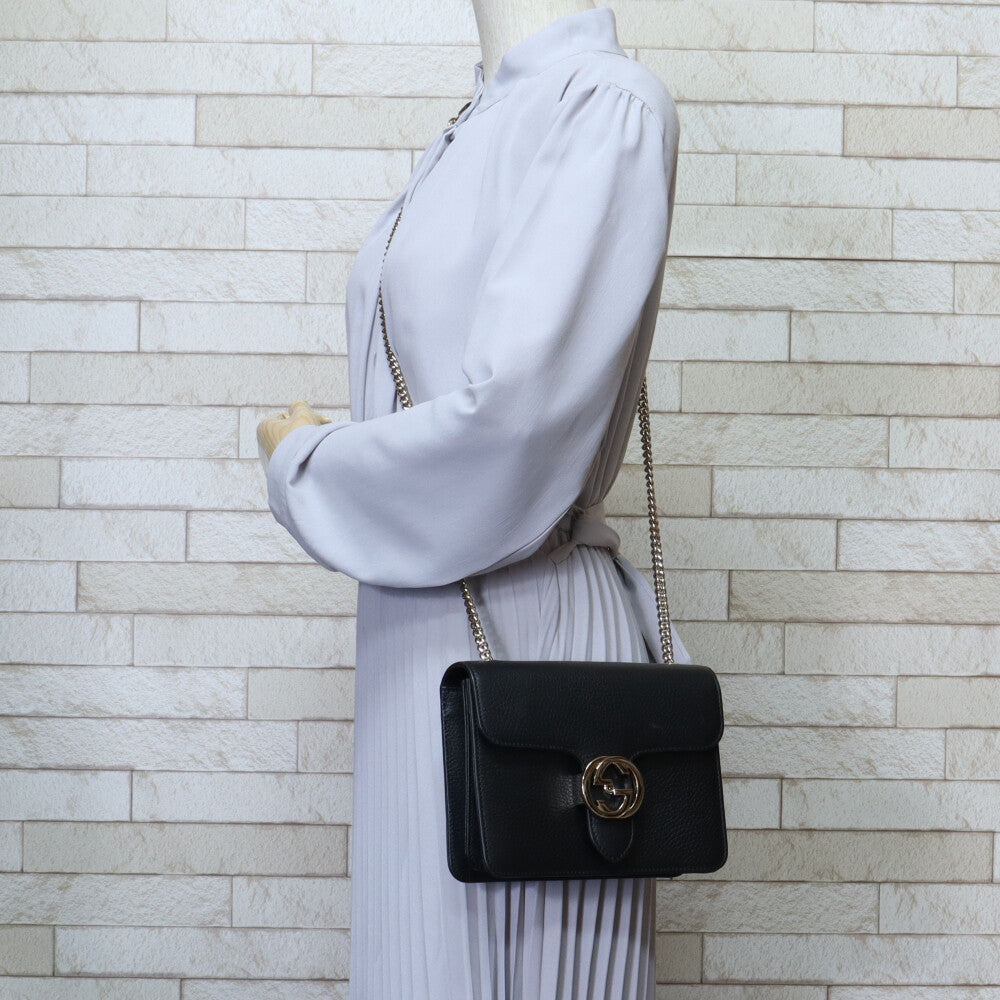 GUCCI Interlocking GG Marmont Shoulder Bag Leather Black Women's