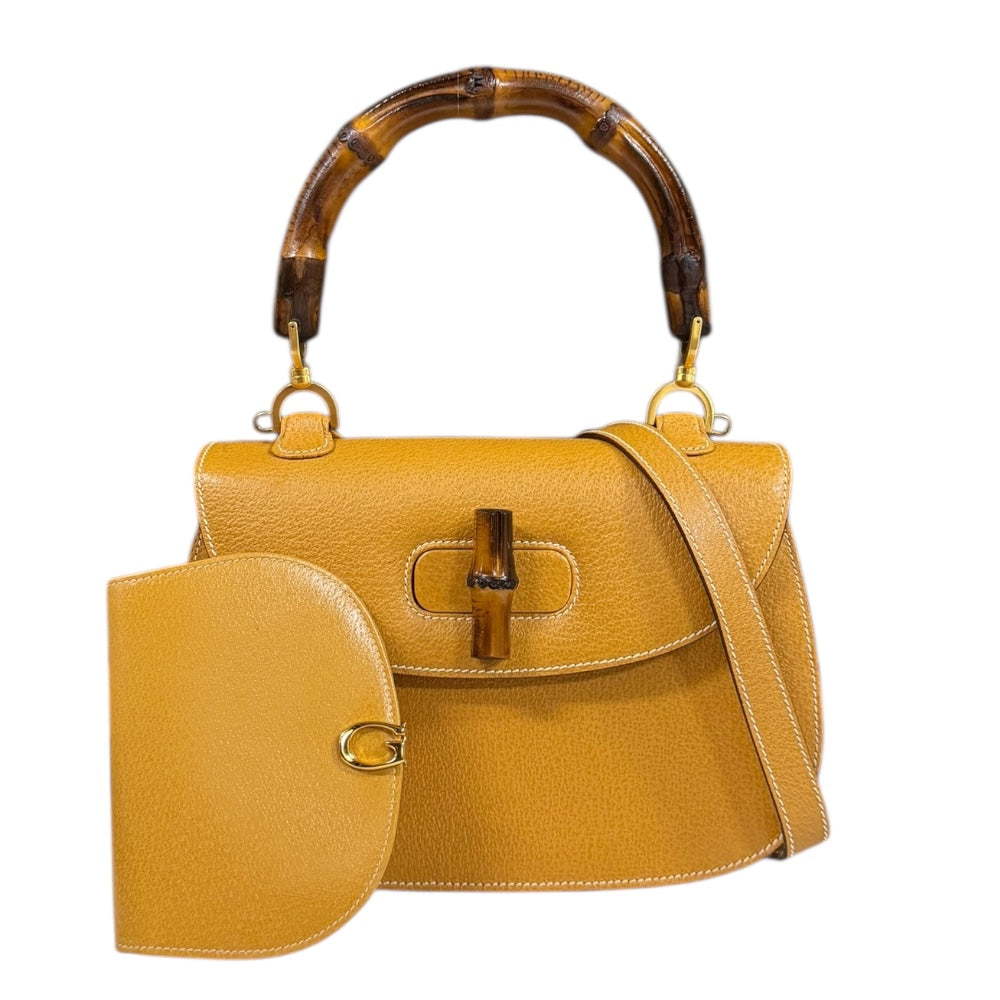 GUCCI グッチ バンブー ショルダーバッグ レザー イエロー レディース