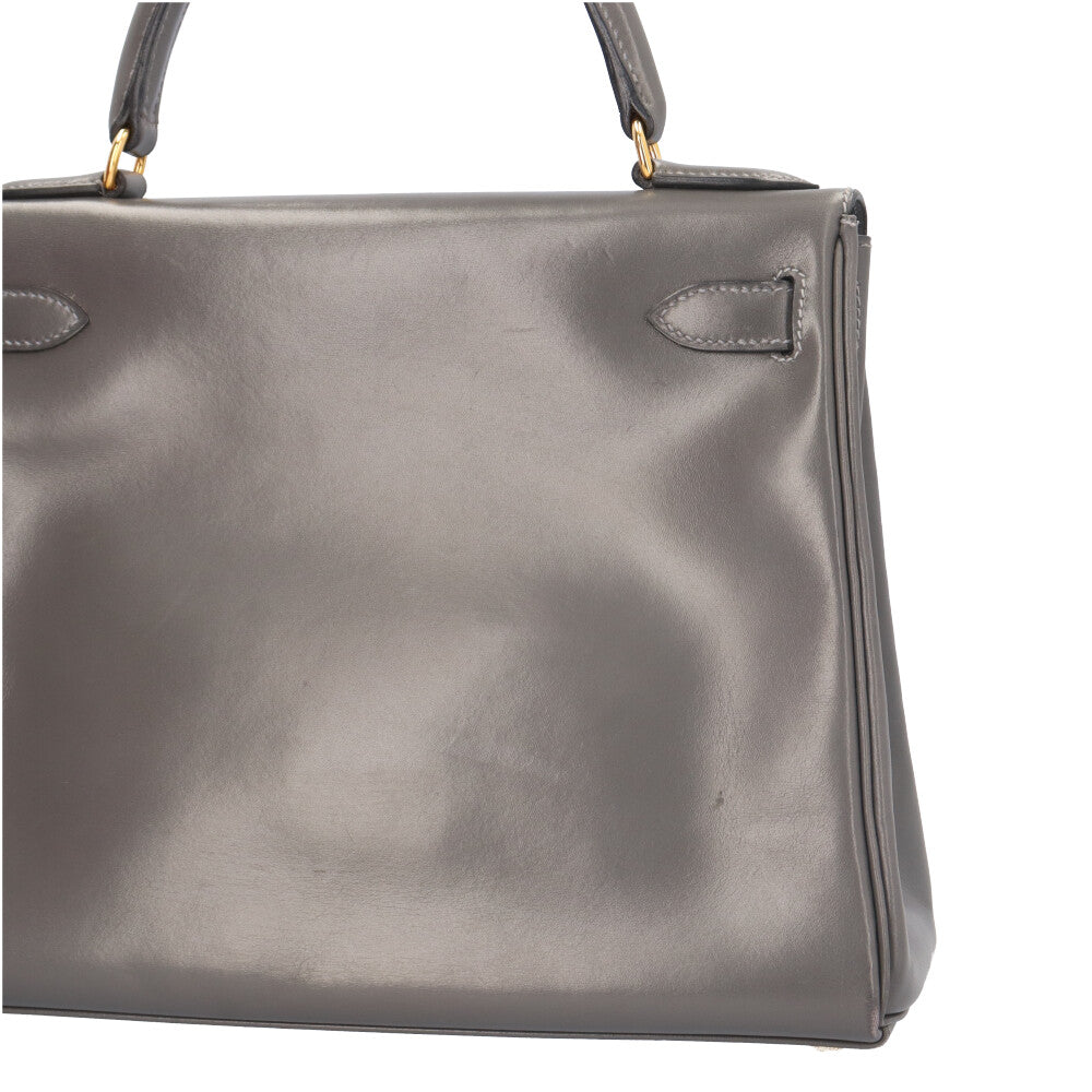 HERMES Kelly 28 inner stitch handbag box calf gray ladies used