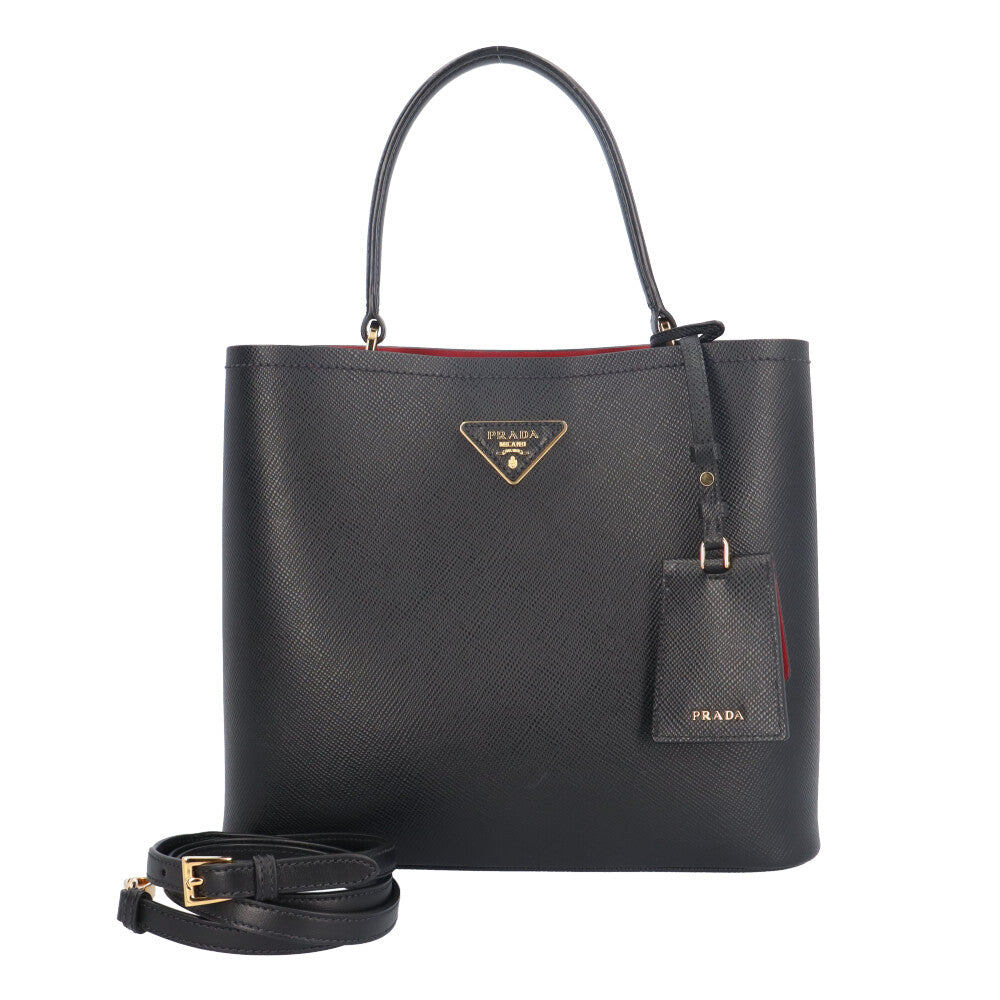 PRADA プラダ パニエ サフィアーノ ショルダーバッグ レザー ブラック
