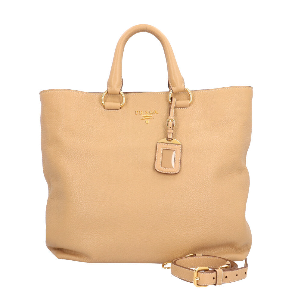 PRADA プラダ ショルダーバッグ レザー ベージュ レディース 中古  
