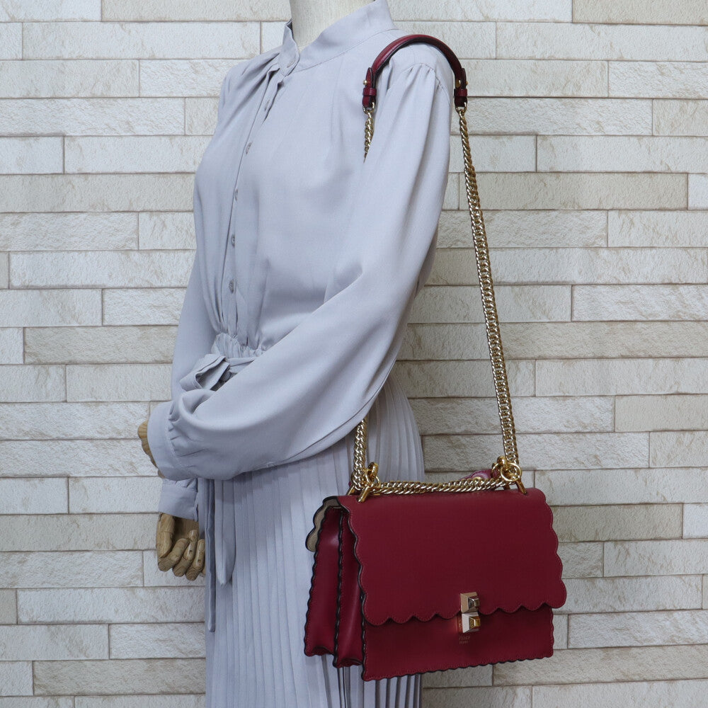 Leather Shoulder Bag Fendi Kan Red Red Fendi Scalloped Studded Kan