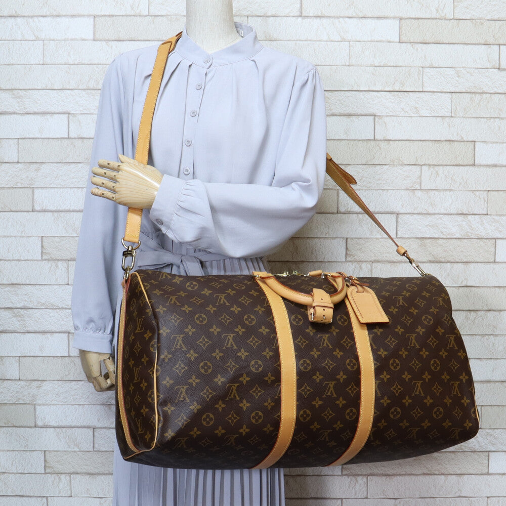 Louis Vuitton LOUIS VUITTON Keepall Bandouliere 55 Monogram Boston Bag Monogram Canvas Brown Unisex Used