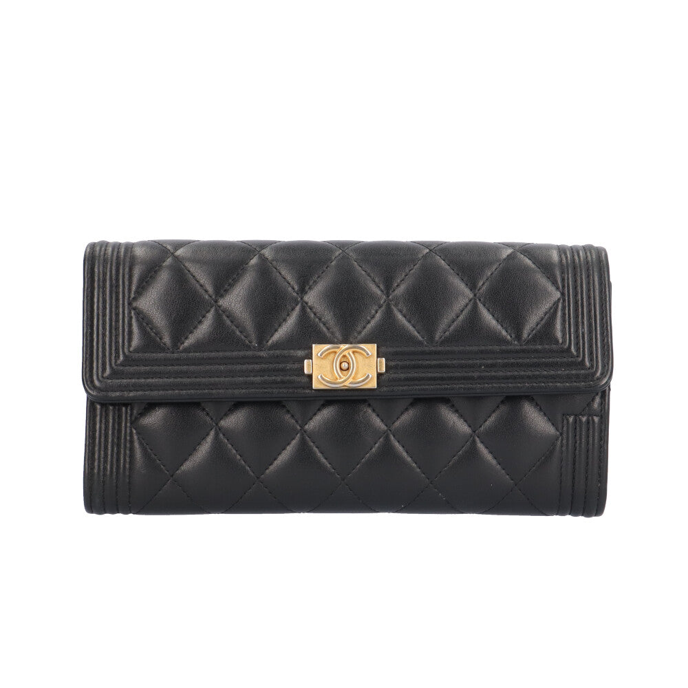 CHANEL シャネル ボーイシャネル 長財布 ラムスキン レディース 中古