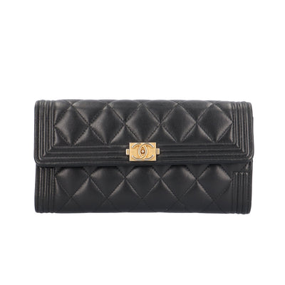 CHANEL シャネル ボーイシャネル 長財布 ラムスキン レディース 中古