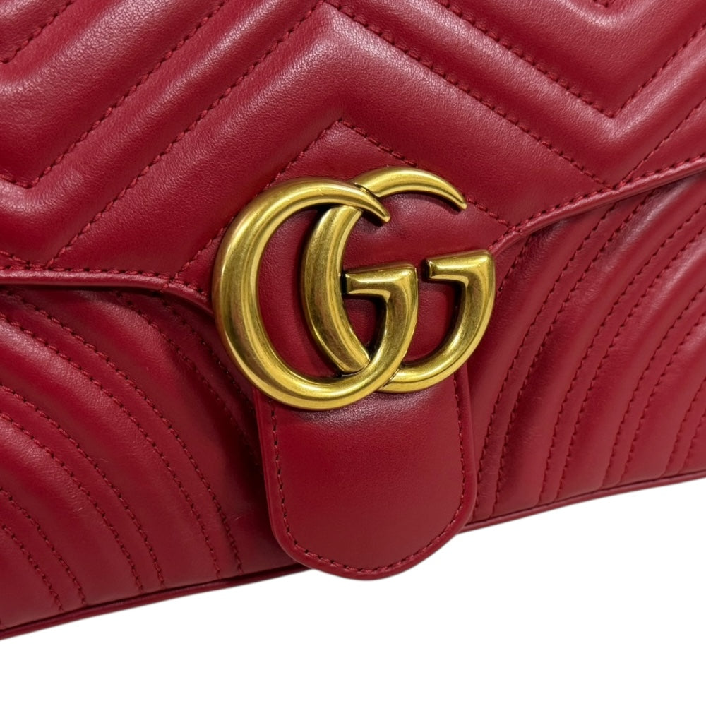 GUCCI グッチ GGマーモント ショルダーバッグ レザー レッド