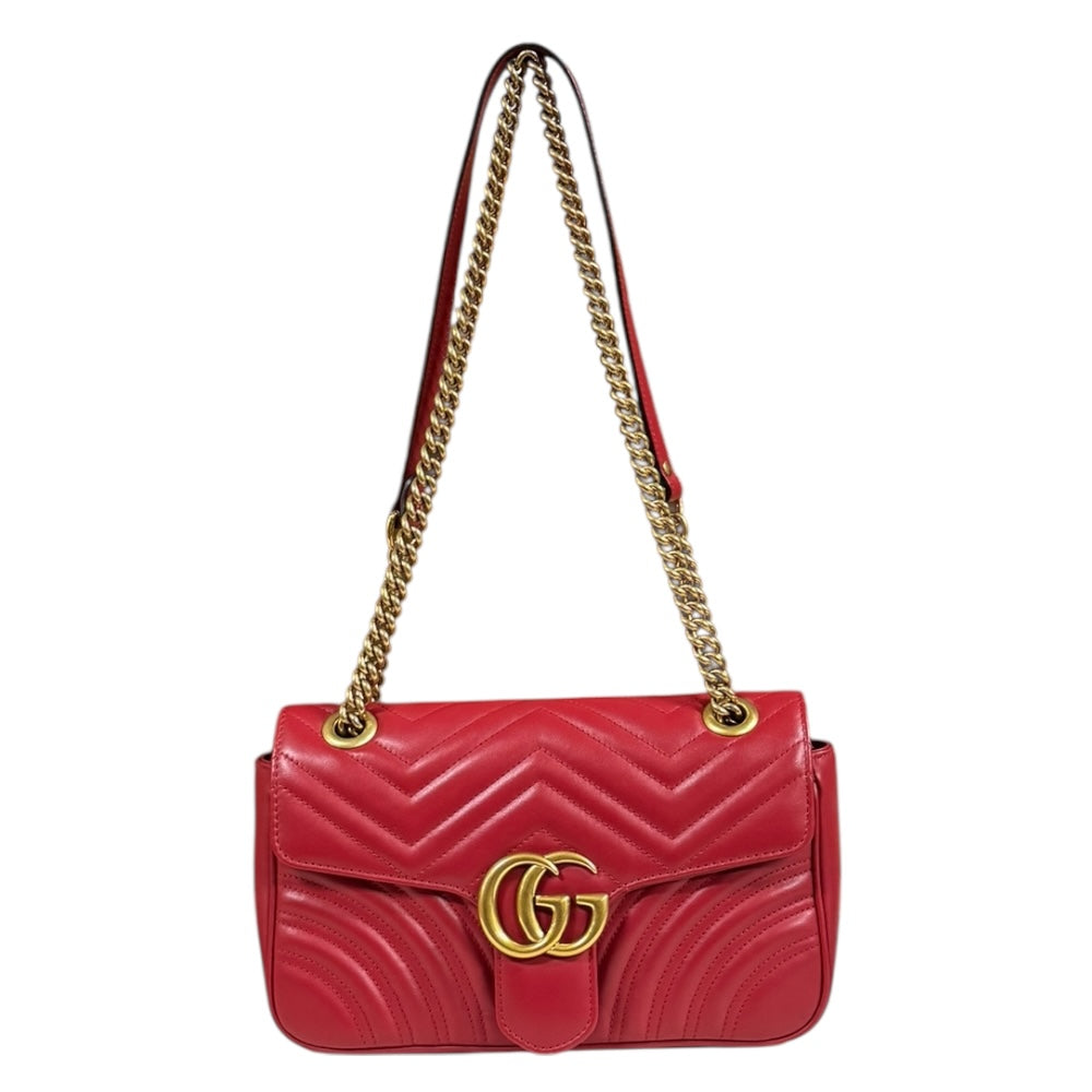 GUCCI グッチ GGマーモント ショルダーバッグ レザー レッド 