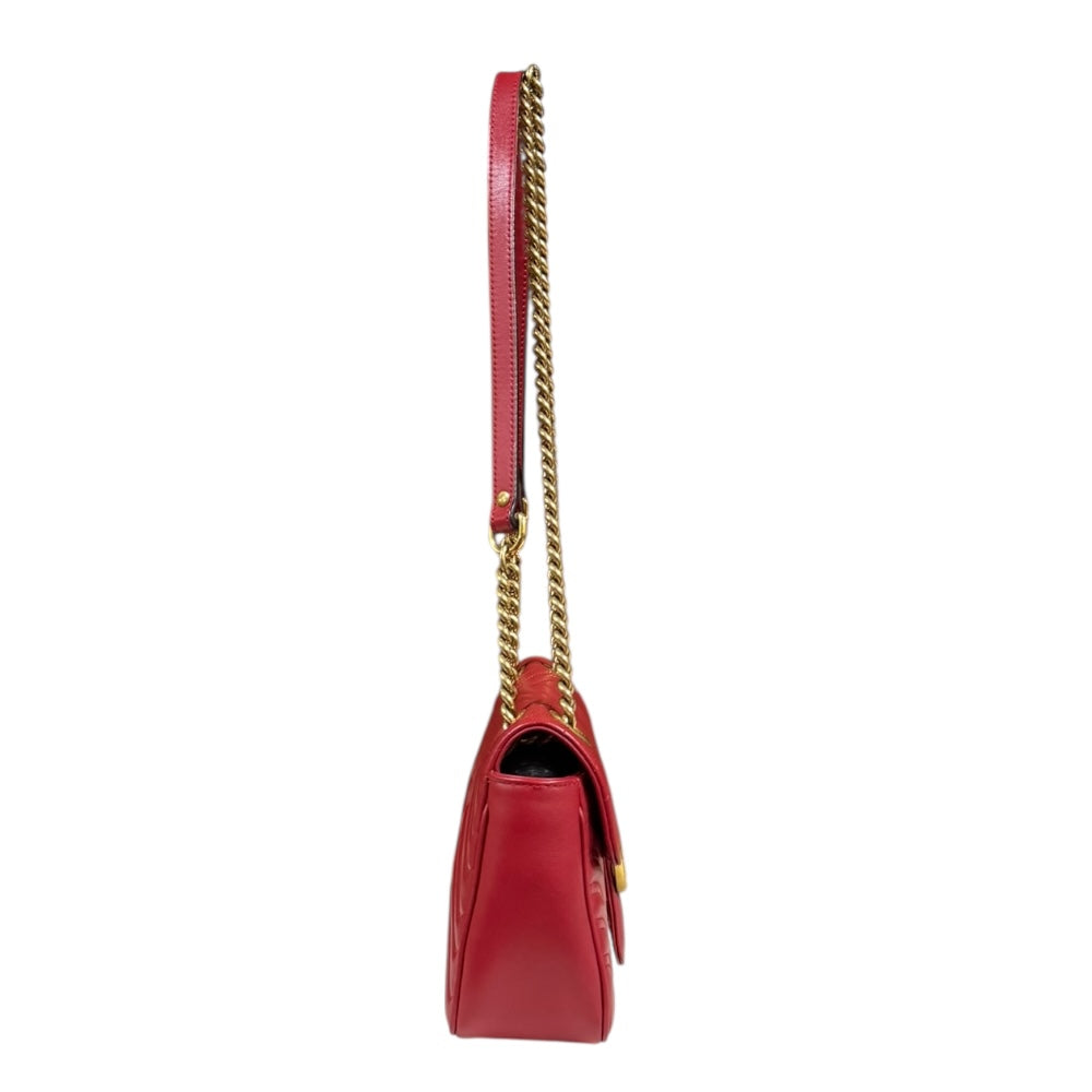 GUCCI グッチ GGマーモント ショルダーバッグ レザー レッド