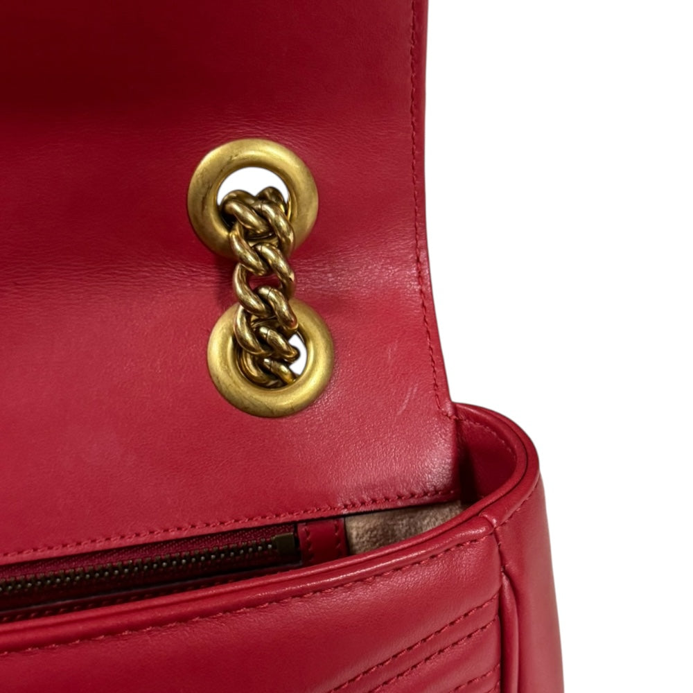 GUCCI グッチ GGマーモント ショルダーバッグ レザー レッド