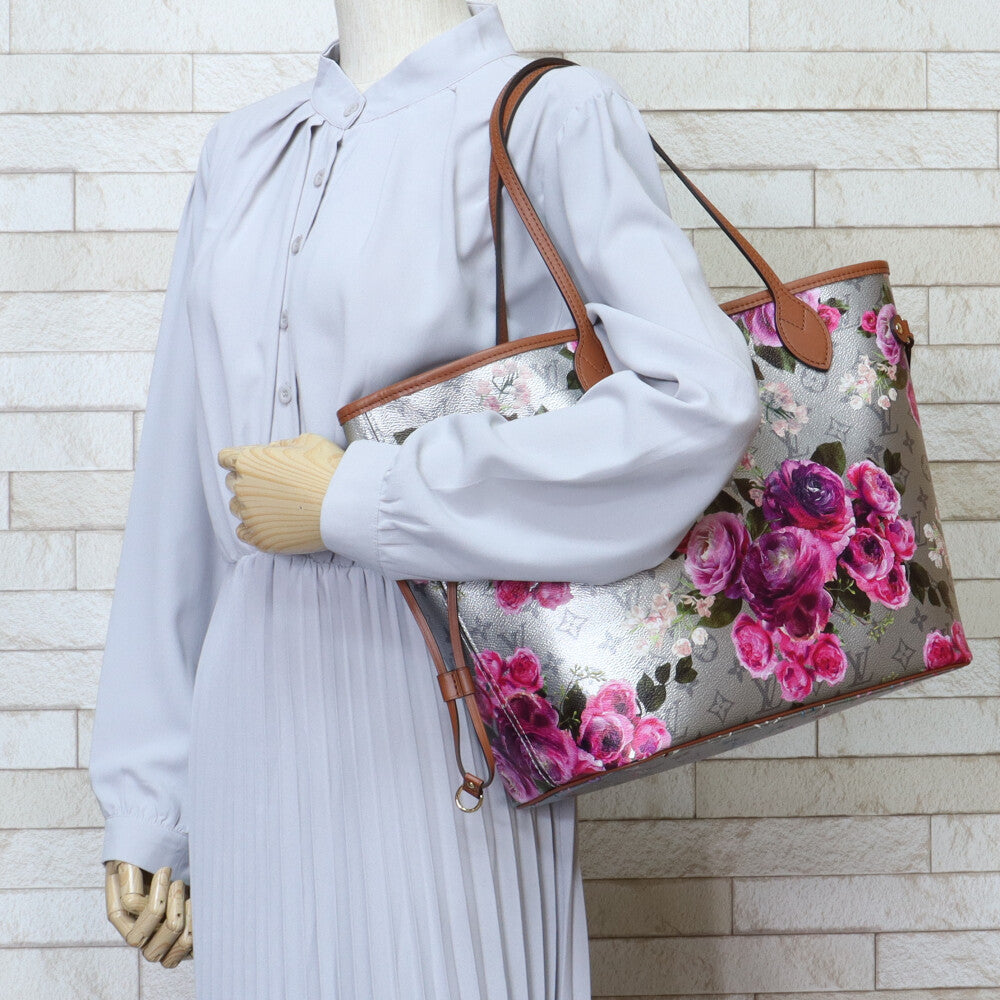 Louis Vuitton Neverfull MM LV Garden Tote Bag Canvas Silver/Flower