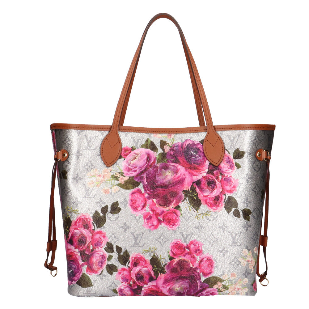 Louis Vuitton Neverfull MM LV Garden Tote Bag Canvas Silver/Flower