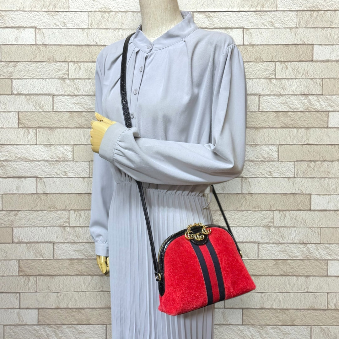 GUCCI / チェーン・ショルダーバッグ_オフィディア/スウェード/RED GUCCI グッチ オフィディア ショルダーバッグ スウェード レッド