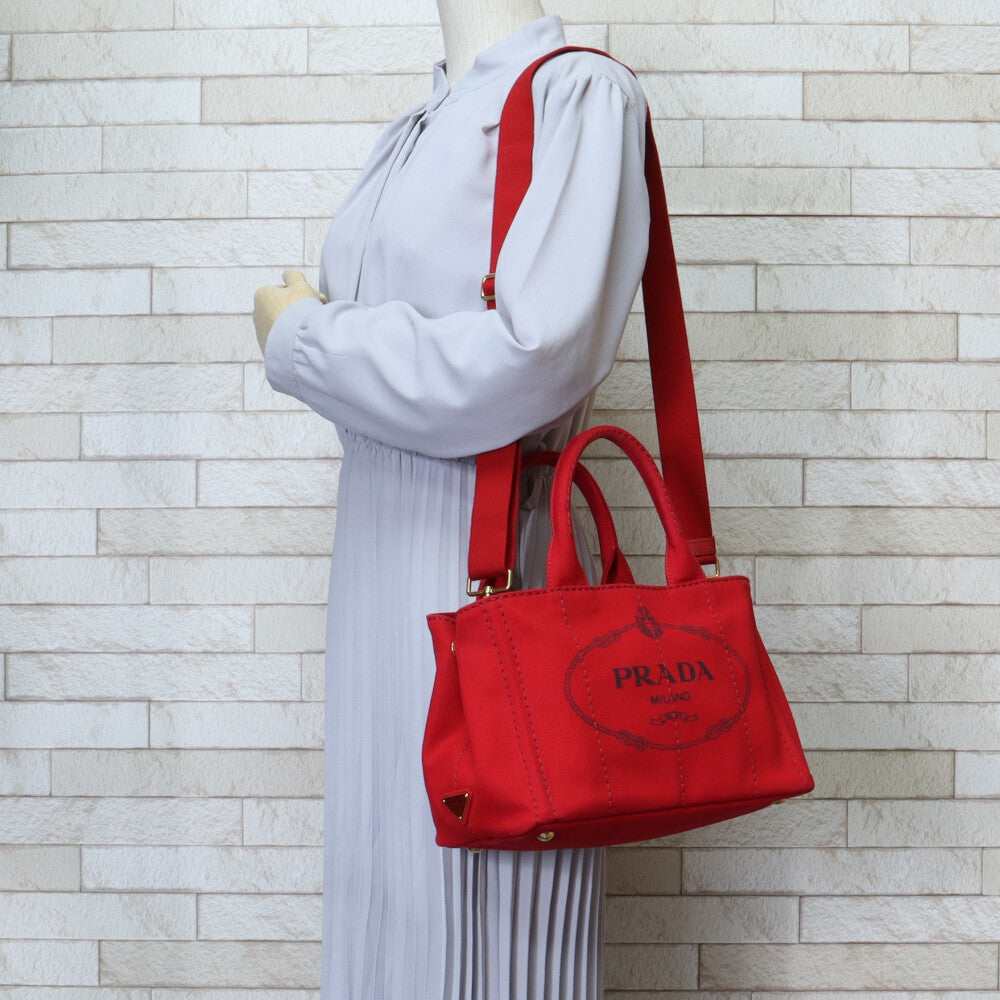 PRADA Prada Kana Patote SS Shoulder Bag Canvas Red Ladies Used