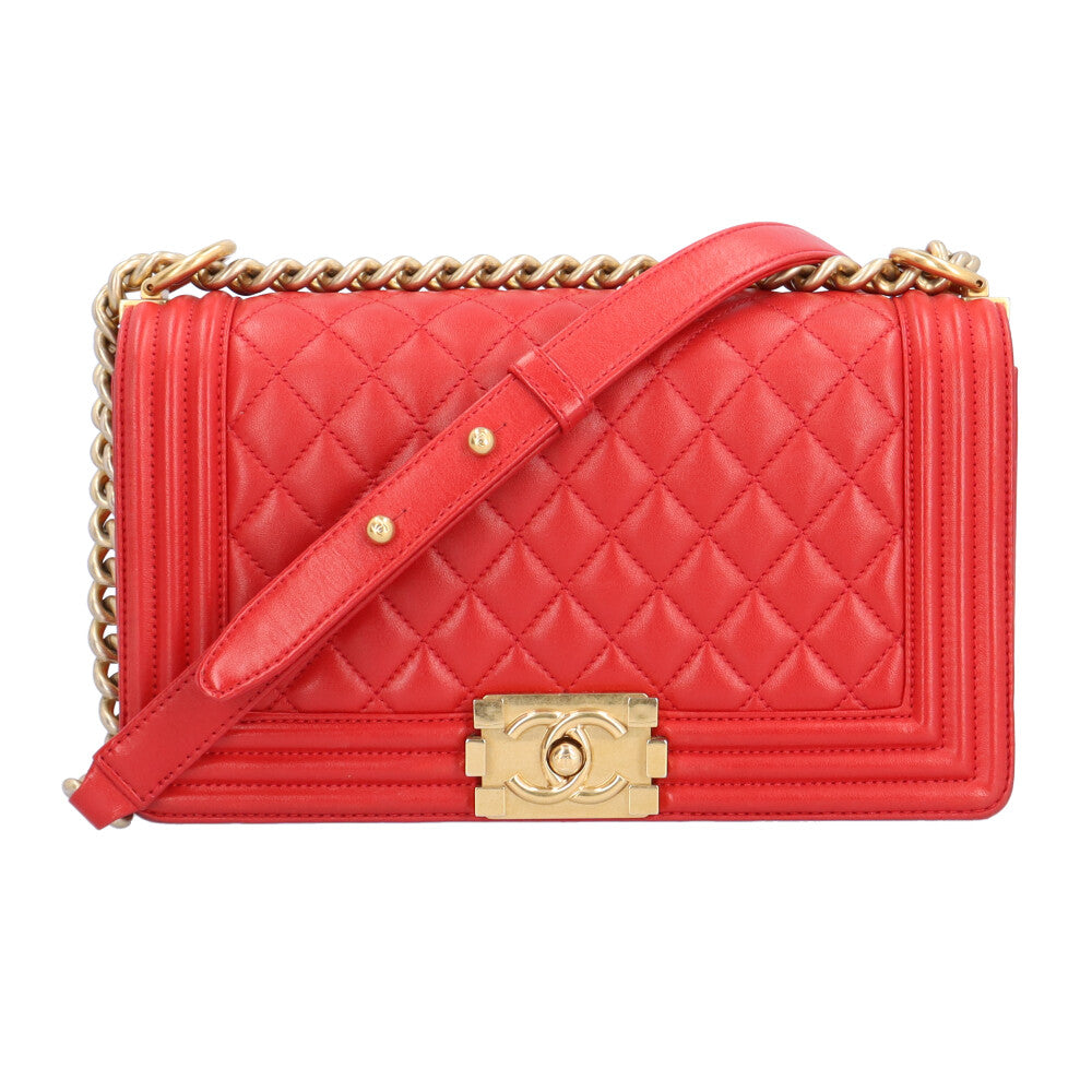 シャネル ボーイシャネル ショルダーバッグ ラムスキン レッド