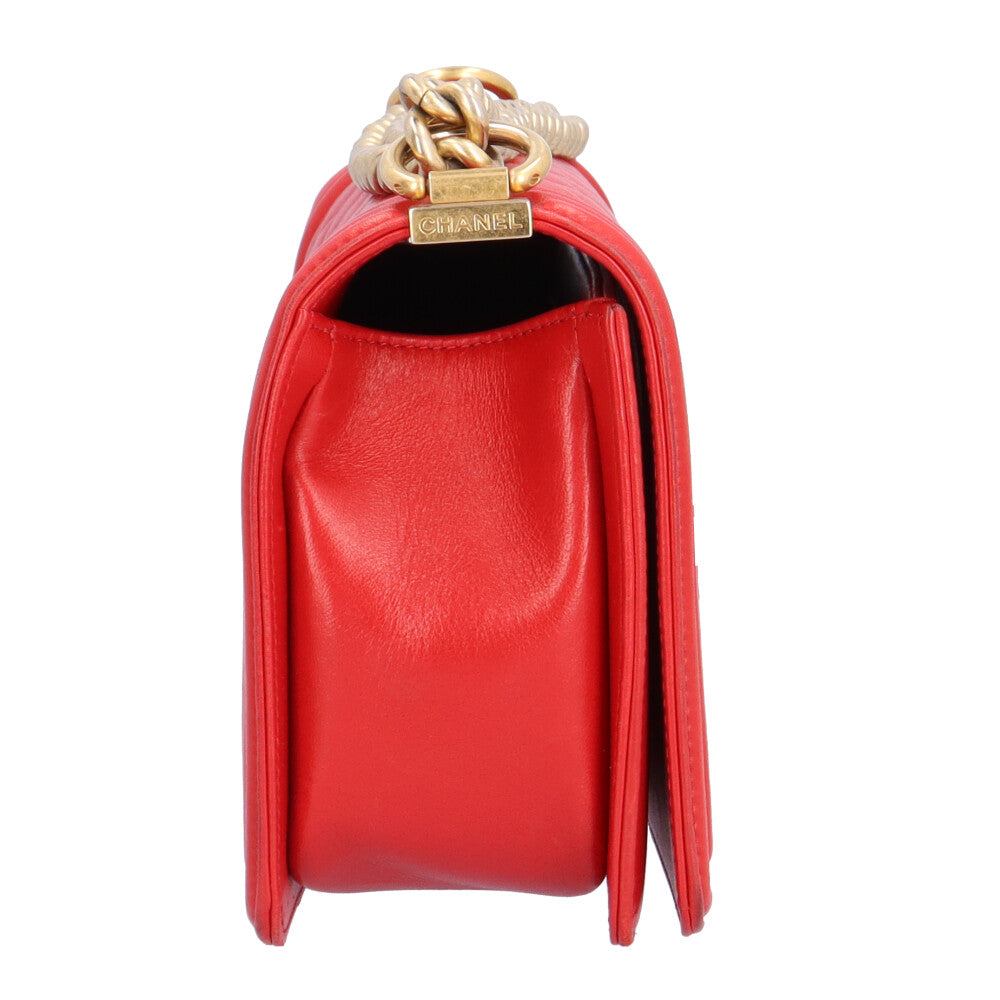 シャネル ボーイシャネル ショルダーバッグ ラムスキン レッド
