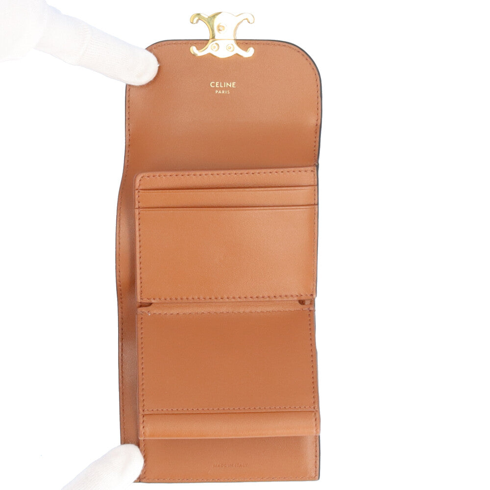 CELINE Small Flap Wallet Triomphe Trifold Wallet Leather Women's