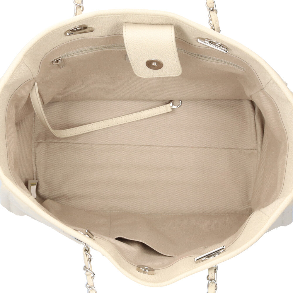 CHANEL シャネル ドーヴィルMM トートバッグ レザー ホワイト