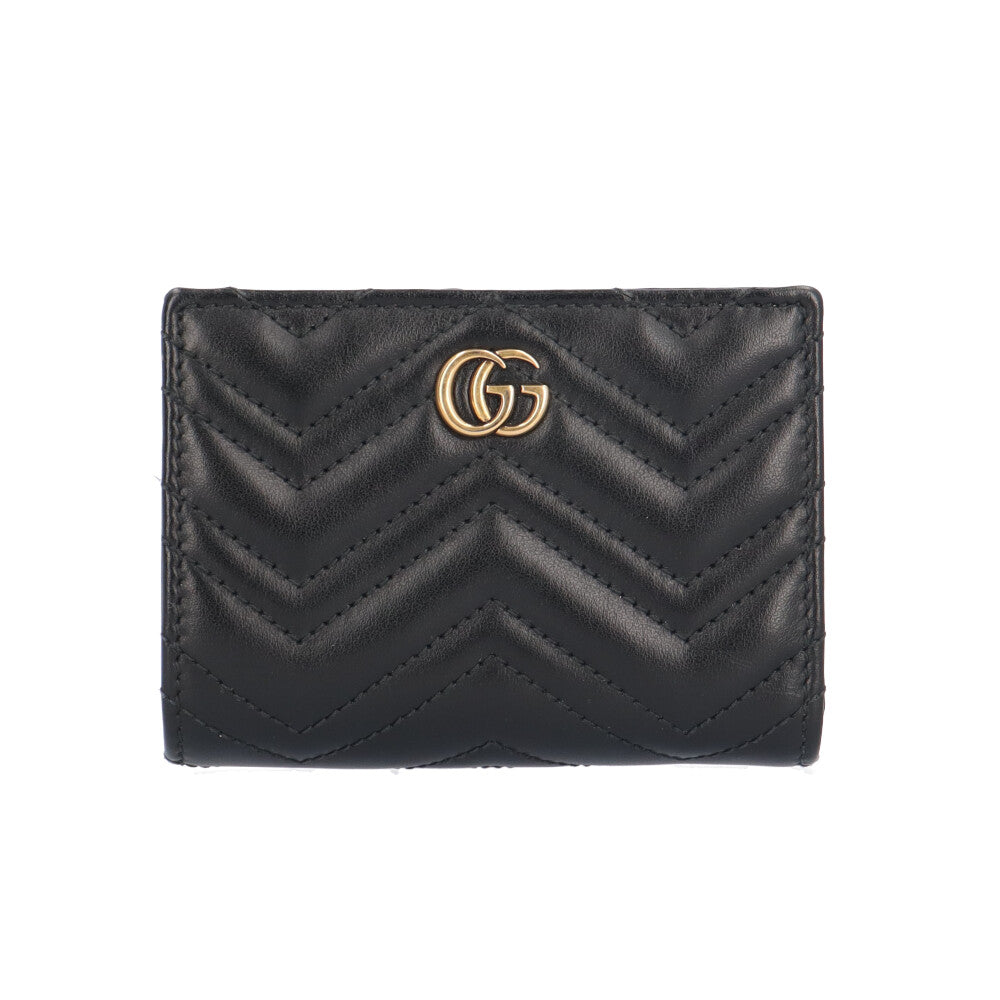 未使用品　GUCCI グッチ　二つ折り財布　レザー　GG柄　マーモント　ブラック GUCCI グッチ GGマーモント 二つ折り財布 レザー レディース 中古