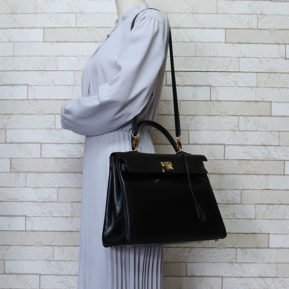 HERMES エルメス ケリー35 ショルダーバッグ ボックスカーフ ブラック