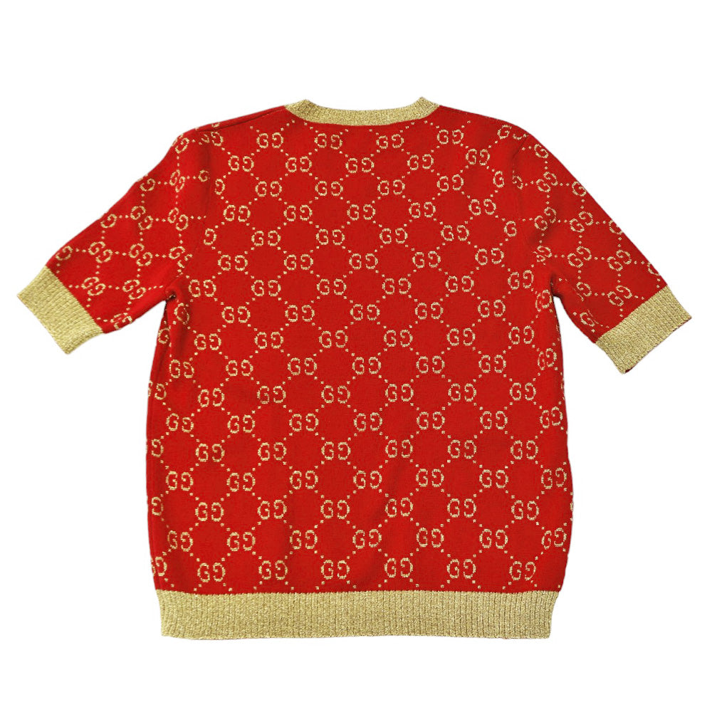 良品 GUCCI グッチ ヴィンテージ ニットパッチワーク カットソー サイズ38 レッド レディース 古着 中古 USED 古着 80s USA製 GUCCI グッチ パロディー ブートレグ スウェット