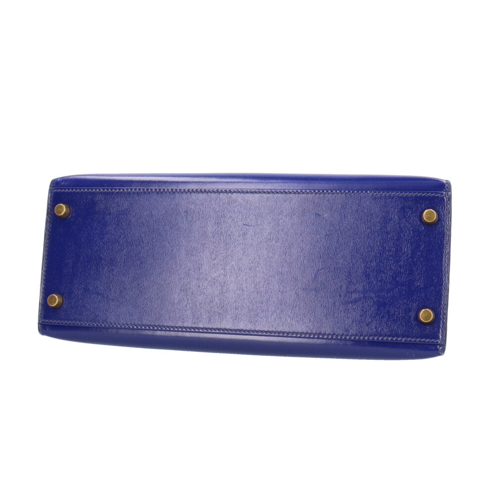 HERMES Kelly 28 Outside stitching Shoulder bag Box calf Blue