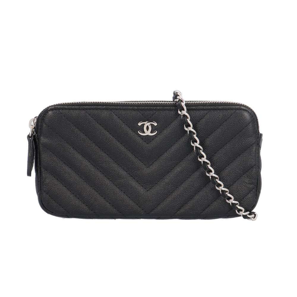 CHANEL シャネル Vステッチ ショルダーバッグ レザー ブラック 