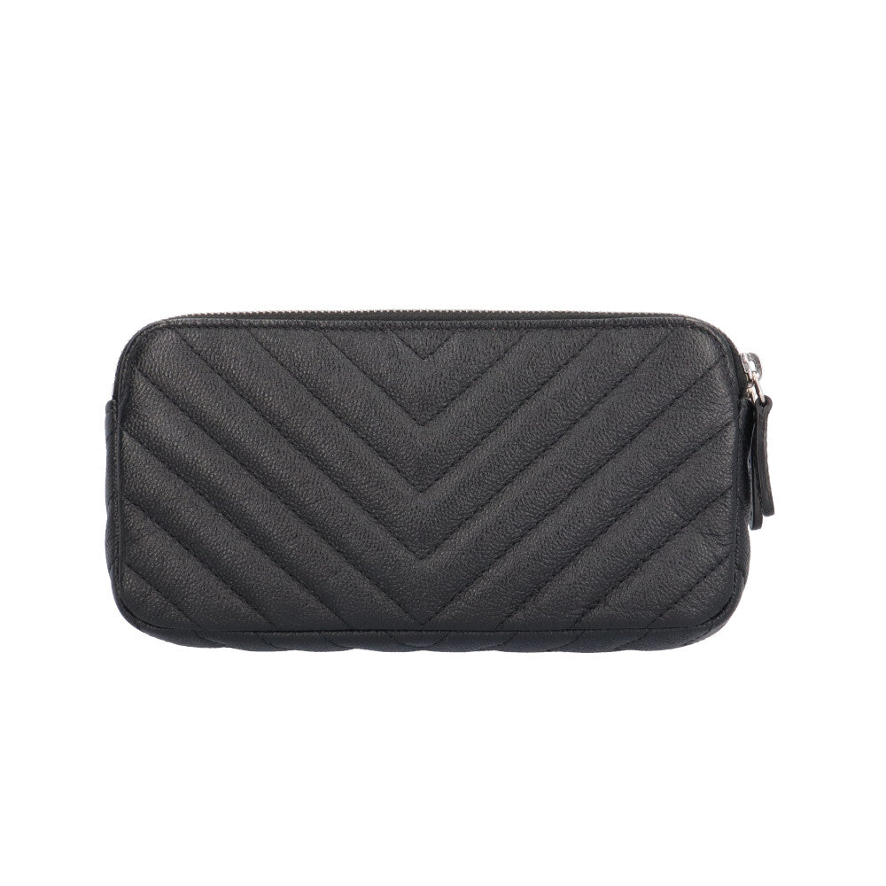 CHANEL シャネル Vステッチ ショルダーバッグ レザー ブラック